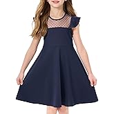 Hvididan Girls Dress Summer Ruffle Sleeves Crewneck Polka Dot Mesh A Line Casual Party Dresses