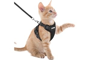 rabbitgoo Cat Harness and Leash for Walking, Escape Proof Soft Adjustable Vest Harnesses for Cats, Easy Control Breathable Reflective Strips Jacket, Black, XXS