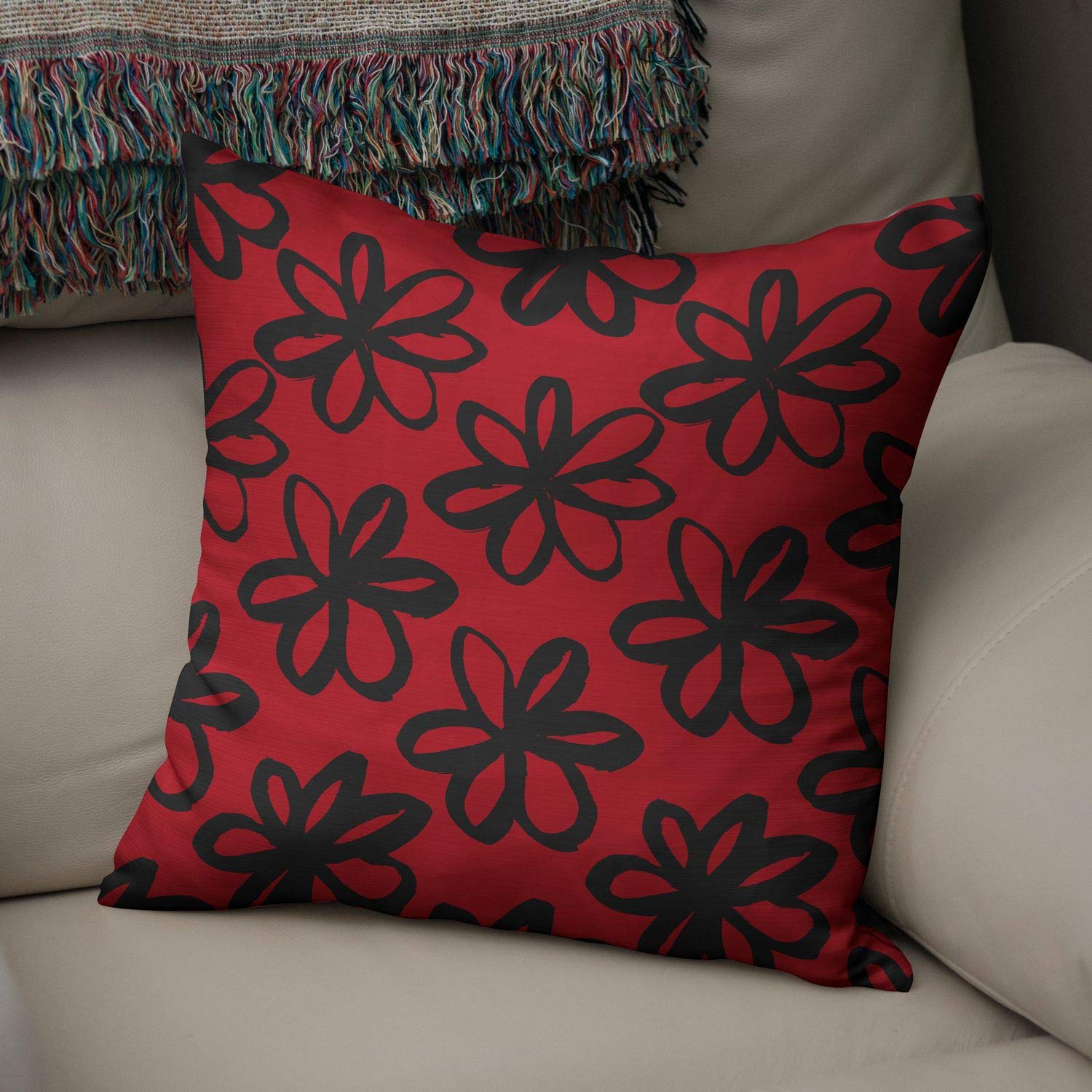 Bonamaison Decorative Cushion Cover Red & Black, Throw Pillow Covers, Home Decorative Pillowcases for Livingroom, Sofa, Bedroom, Size: 50x50 Cm - Designed and Manufactured in Turkey