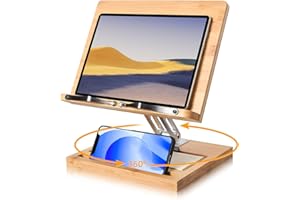 wishacc Adjustable Book Stand for Reading, 360 Degree Book Holder Hands Free with Phone Holder Slot and File Organizer, Foldable Desktop Riser for Laptop, Recipe, Textbook,Cookbook Stand