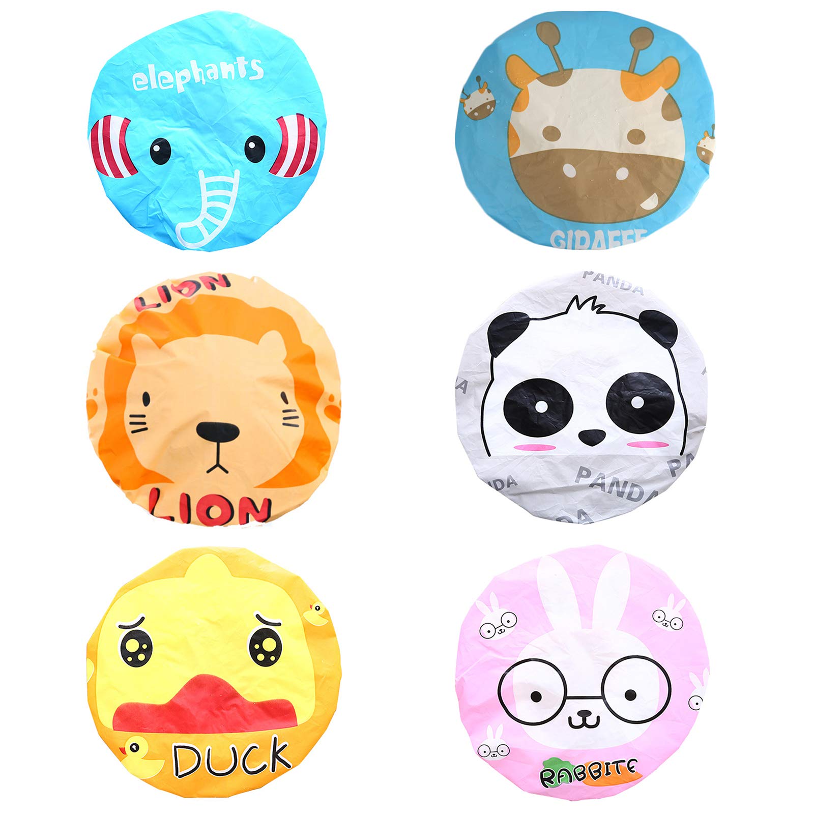 Hair Shower Cap Waterproof Plastic Elastic Band Bath Caps Cartoon Shower Cap Animal Shower Bath Cap Shower Hats Washable Shower Cap Lightweight Shower Hats for Women and Men and Kids 6 Pieces