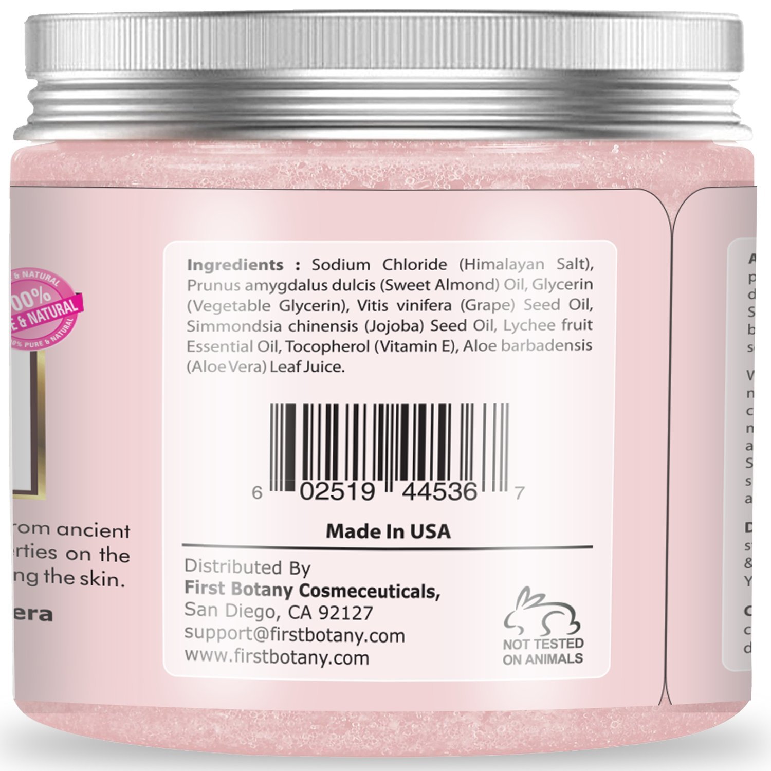 100% Natural Himalayan Salt Full Body Scrub 12 oz with Lychee Oil and Sweet Almond Oil- Best Body scrub, Deep Skin Exfoliator, Anti Cellulite, Body Wash, Moisturizer & Detox