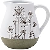 Napco Imports Dandelion Asteraceae Stoneware 5.5 x 5.75 Inch Brown and White Beverage Drink Pitcher or Flower Vase