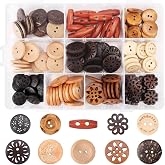 Assorted Handmade Buttons, 120Pcs Wooden Buttons Art DIY Craft Supplies with Box