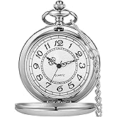 Alwesam Smooth Pocket Watch Alloy Steel Quartz Roman/Arabic Numerals with 37cm Chain for Father's Day Xmas Best Gifts