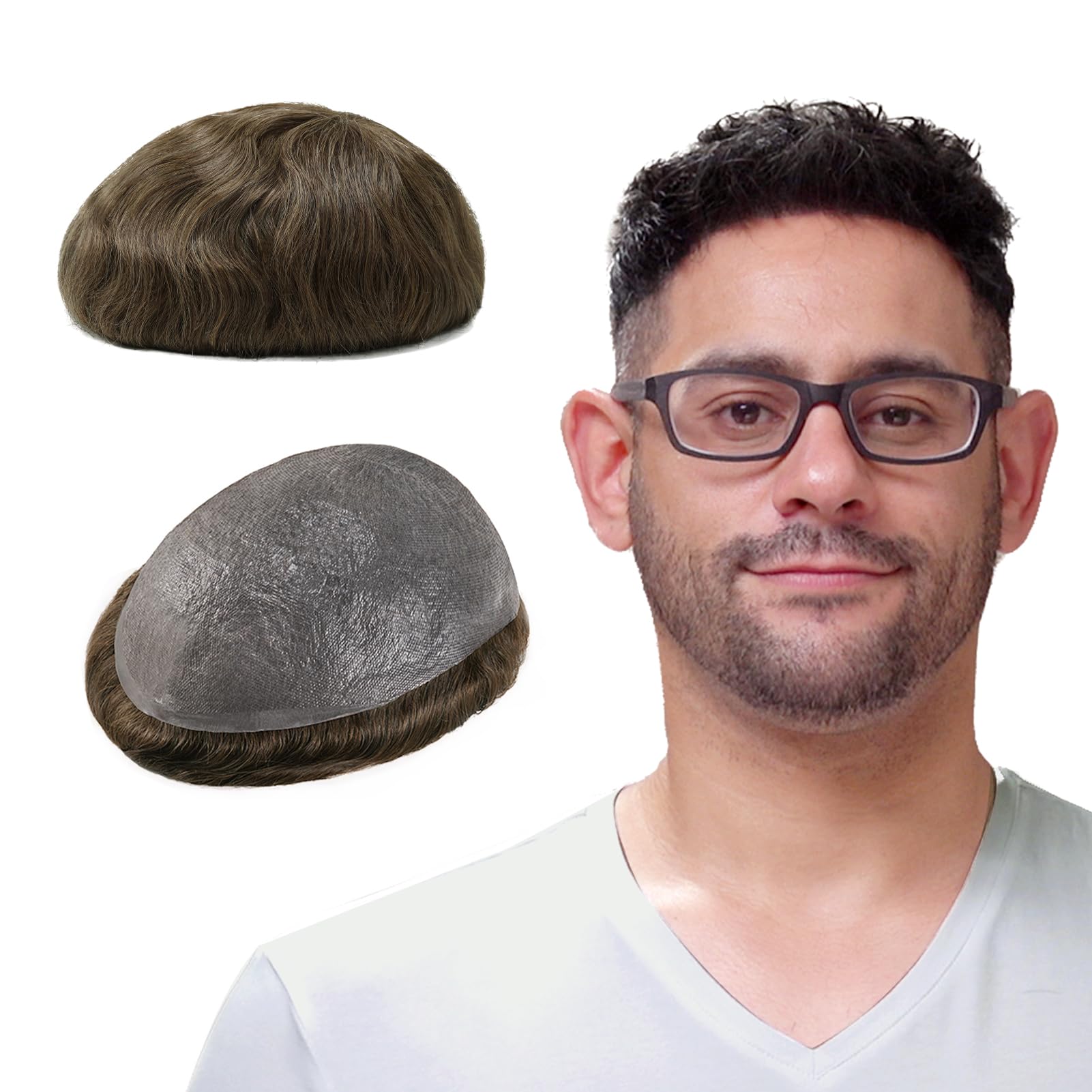 Lordhair Human Hair System for Men, Mens Hair System Mens Toupee 0.03mm Thin Skin Hair Replacement System Base Size 8x10 Inch Light Medium Density Hairpiece