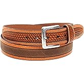 ARIAT Men's Basketweave Leather Belt with Tan Edges and Double-Stitch