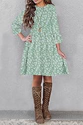 HOSIKA Girls Bohe Floral Dress Empire Waist Ruffle