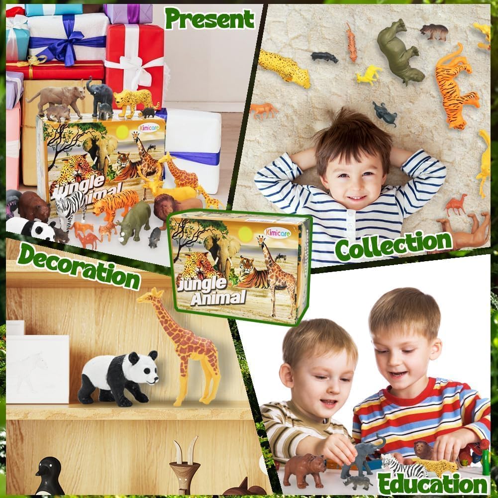 24Pcs Safari & Zoo Animals Figures, Realistic Plastic Animal Toys Set for Kids 1 2 3, Educational Jungle Animals Figures Playset, Party Supplies Birthday Gifts Christmas Stocking Stuffers