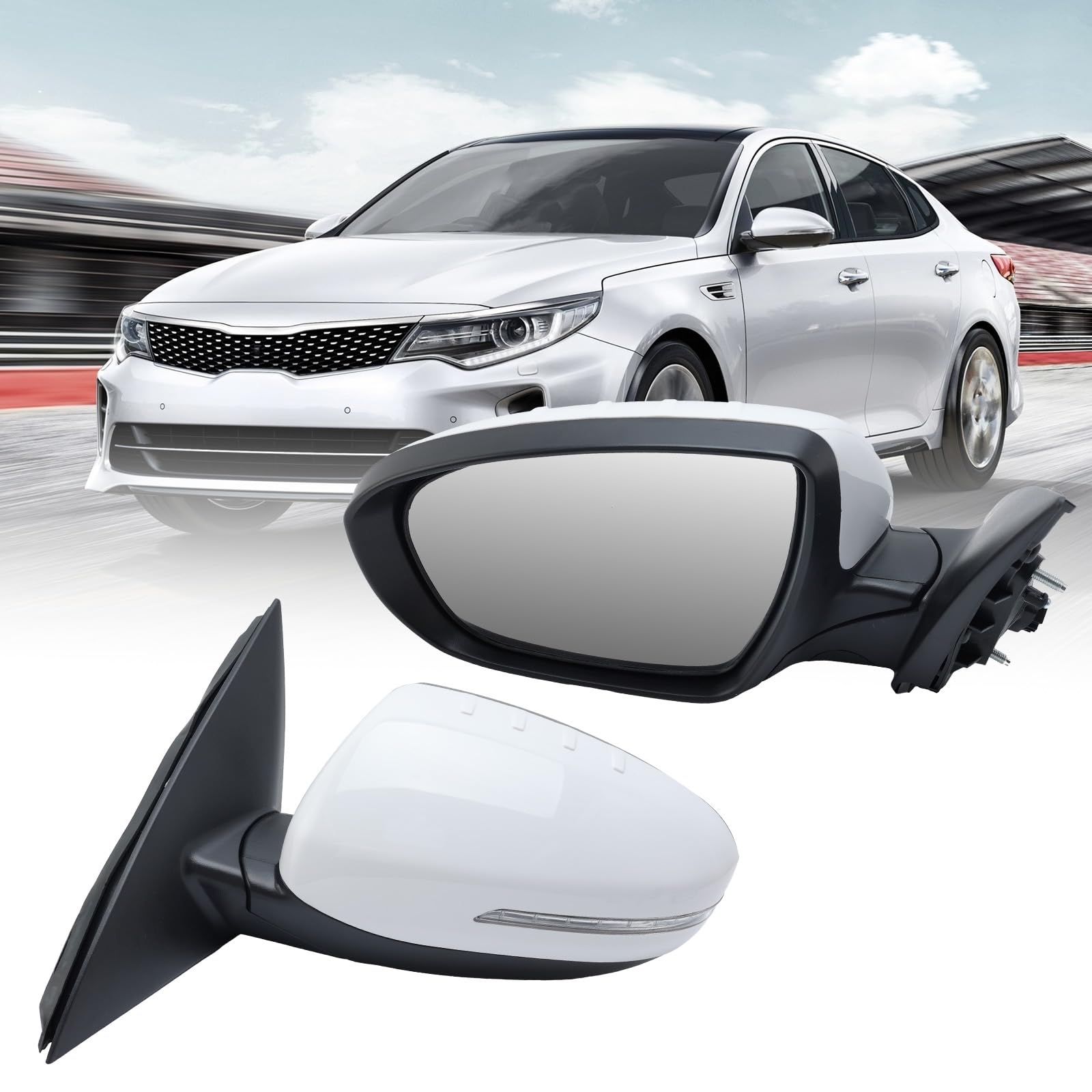 Photo 1 of MOFOAP Left Driver Mirror Compatible with 2014 2015 Kia Optima Mirrors with Heated,Turn Signal Light,Power Glass,Manual Folding White (6 Pins)