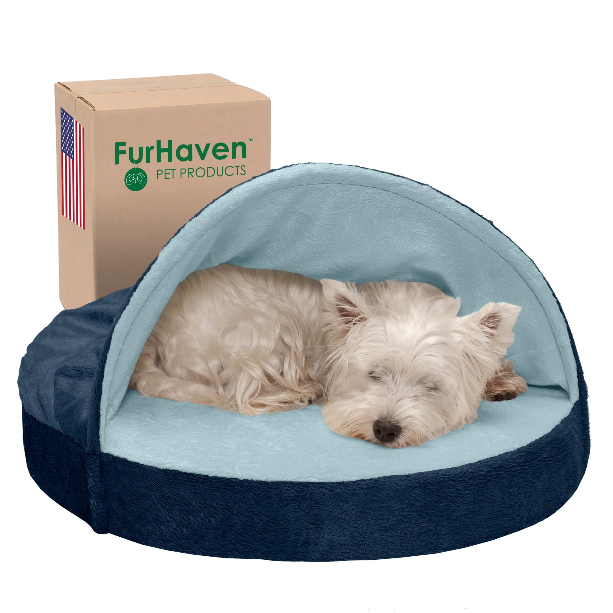Photo 1 of Furhaven 26" Round Cooling Gel Dog Bed for Medium/Small Dogs w/ Removable Washable Cover, For Dogs Up to 30 lbs - Microvelvet Snuggery - Navy (Blue), 26-inch