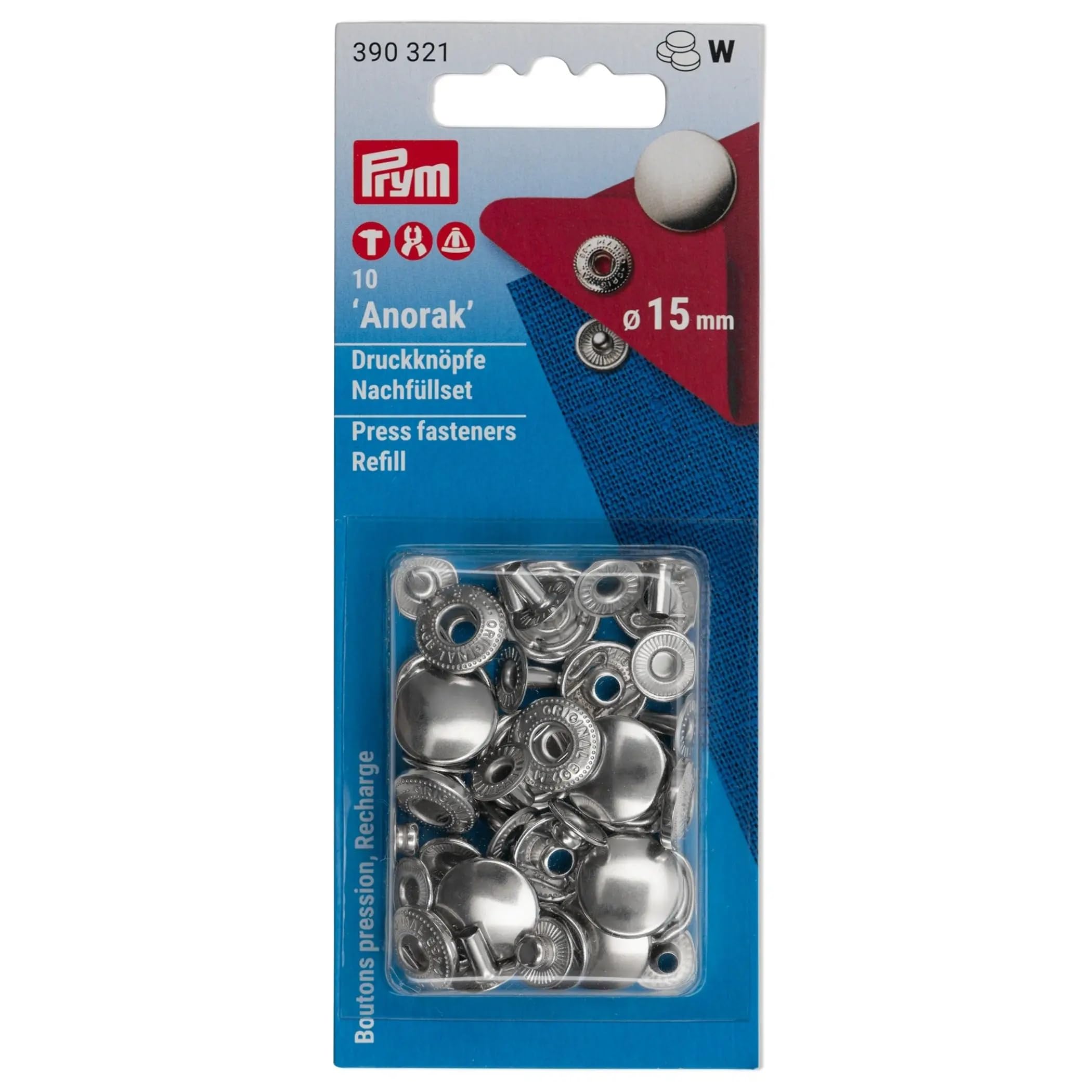Prym 15 mm Refill Packs, Pack of 10, Silver