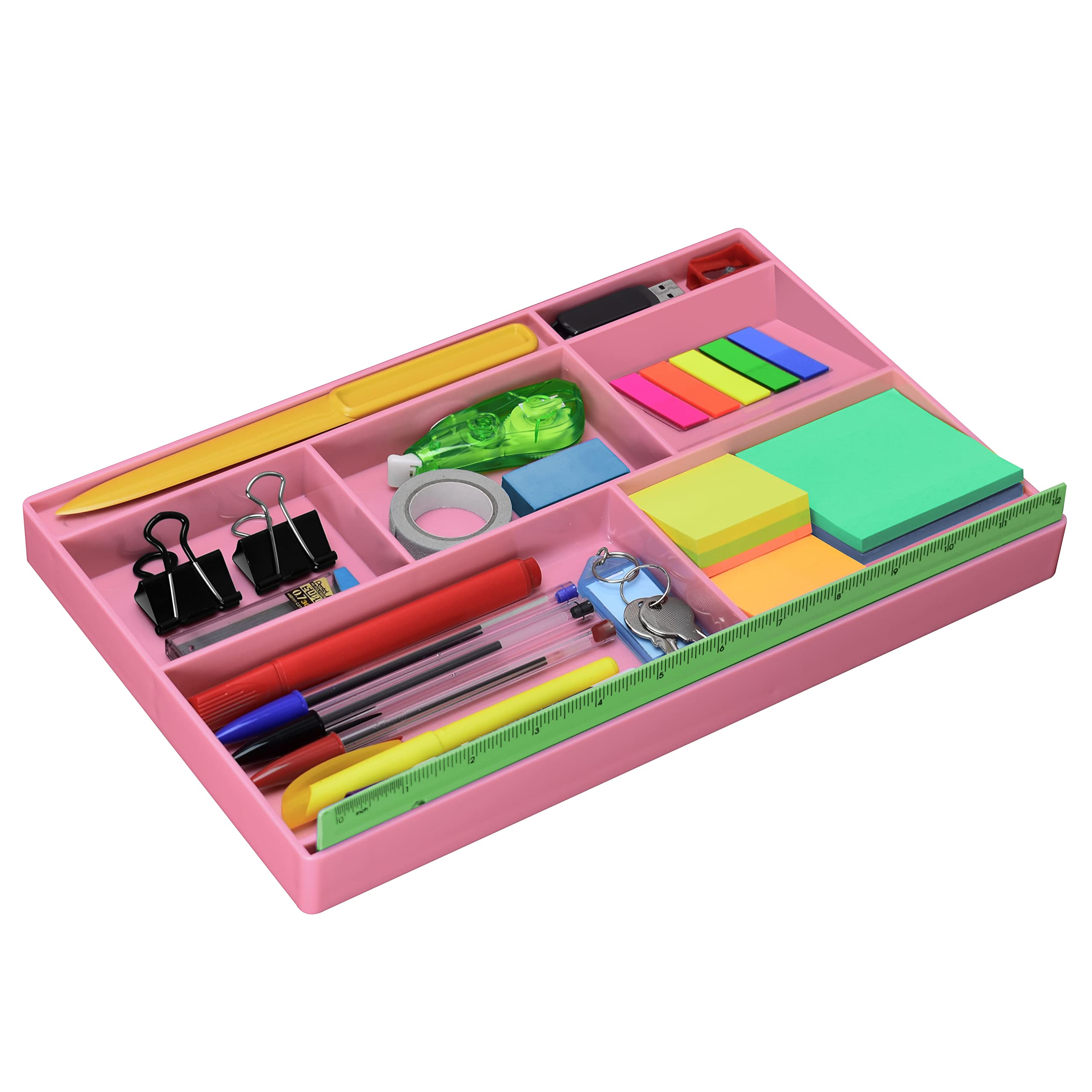 Acrimet Desk Drawer Organizer Tray with 8 compartments Bin Multi-Purpose for Desk Supplies and Accessories (Plastic) (Pink Color)