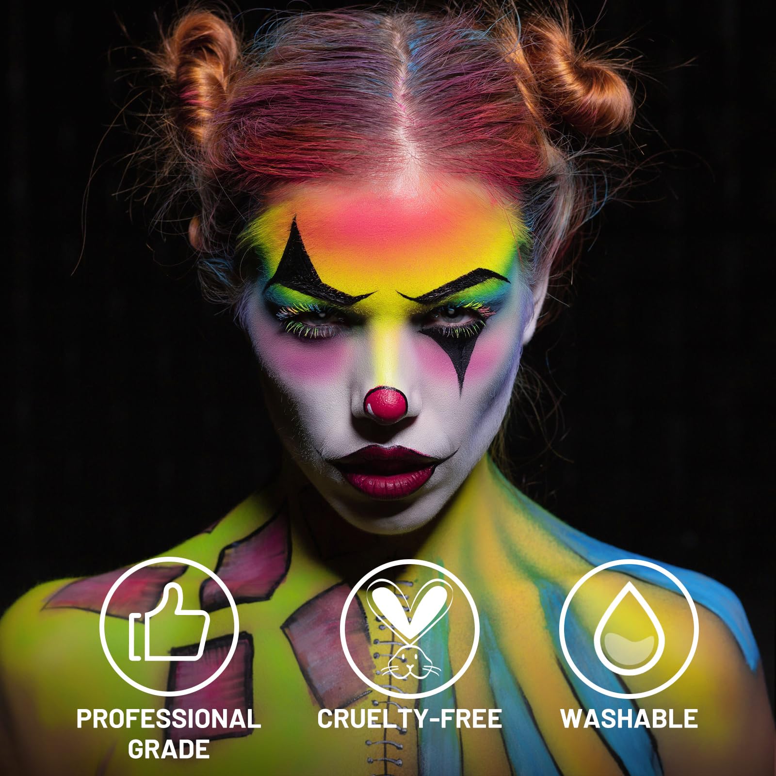 BOBISUKA Face Body Paint, 15 Color Professional Face Painting Palette for Art Theater Halloween Party Cosplay Clown Sfx Makeup for Women Adults, Non-Toxic Washable