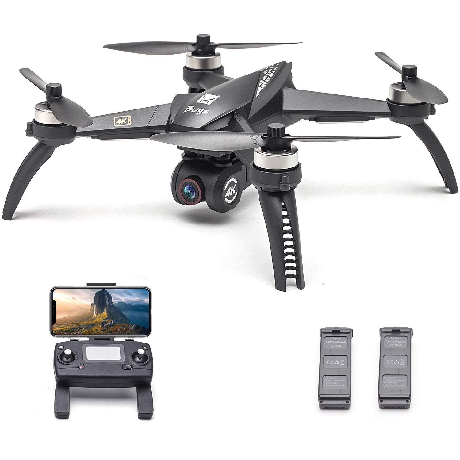 GoolRC Upgrated MJX Bugs 5W B5W GPS RC Drone with 4K UHD Camera, 5G WiFi FPV Brushless RC Quadcopter with Track Flight, Altitude Hold, Follow Me, Headless Mode, 2 Battery