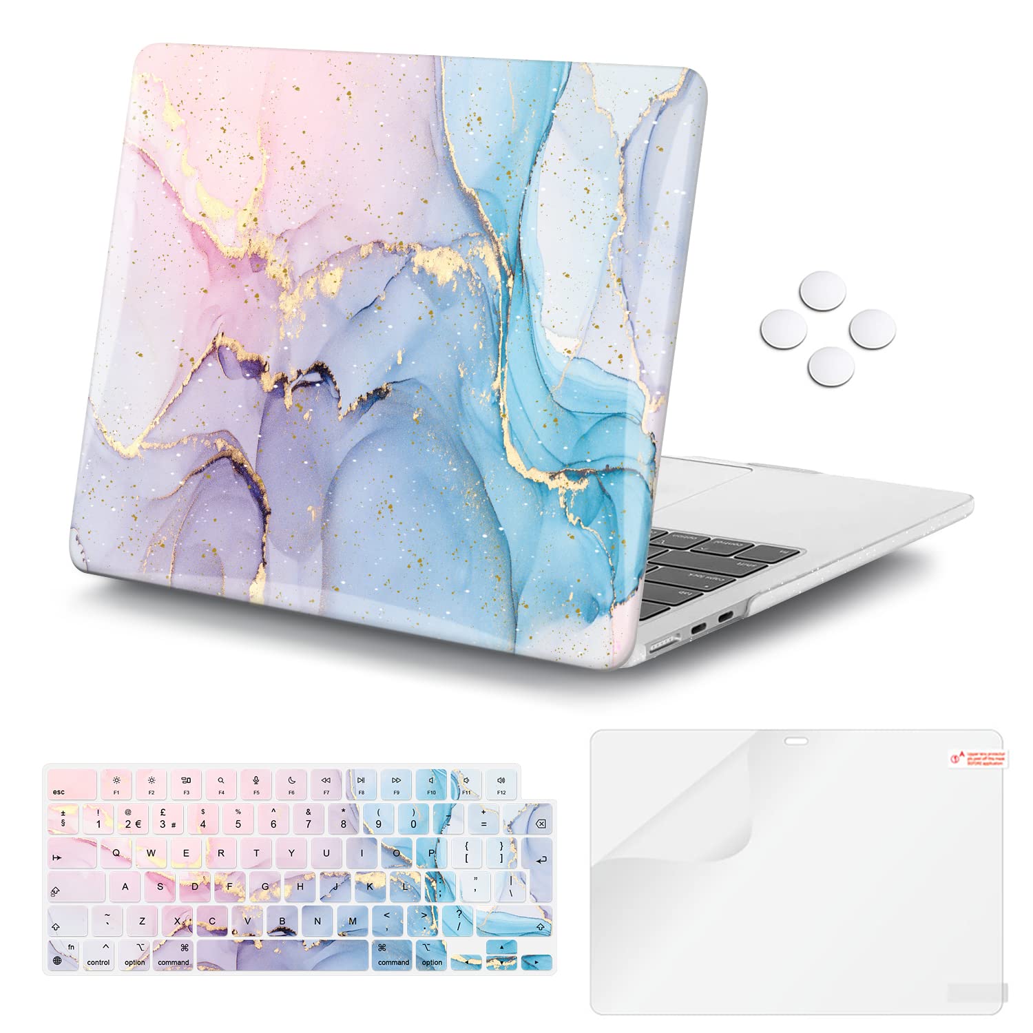 iCasso Compatible with MacBook Air 13.6 Inch Case 2022 Release A2681 M2, Plastic Hard Shell Case with Keyboard Cover & Touch ID Retina Display (Blue Watercolor Marble)
