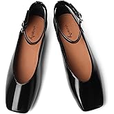 vivianly Mary Jane Shoes for Women Ballet Flats Shoes Buckle Ankle Strap Square Toe Flat Leather Party Dating Flats