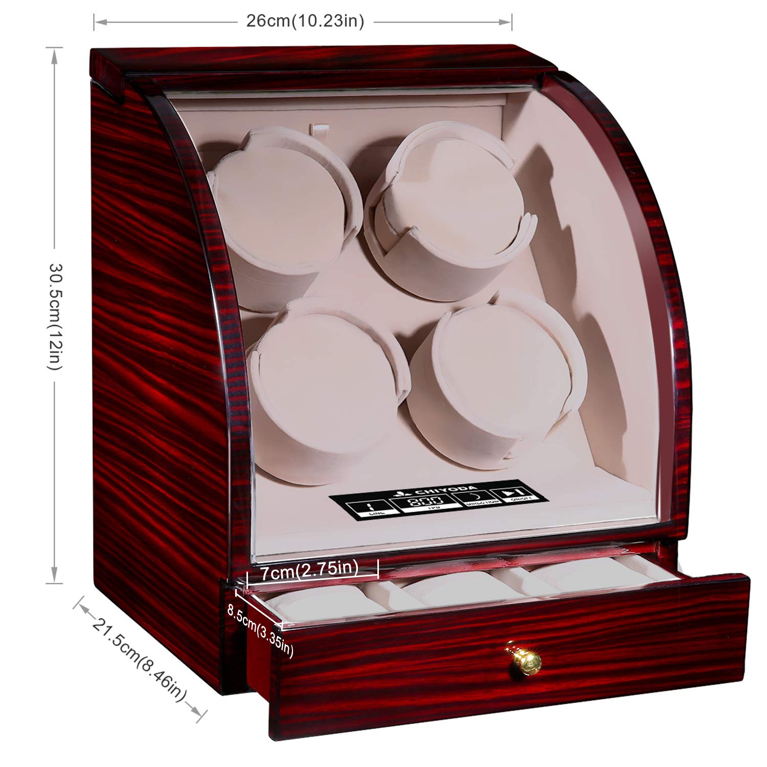CHIYODA Automatic Quad Watch Winder with Independent Mabuchi Motors