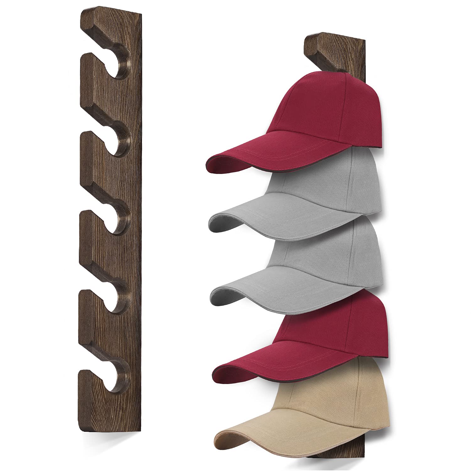 Photo 1 of keletop Hat Rack for Wall Baseball Cap Organizer Hanger (2 Pack) Modern Wooden Hat Holder Wall-Mounted Caps Display for Closet Door Bedroom Entryroom Laundry (Brown) …