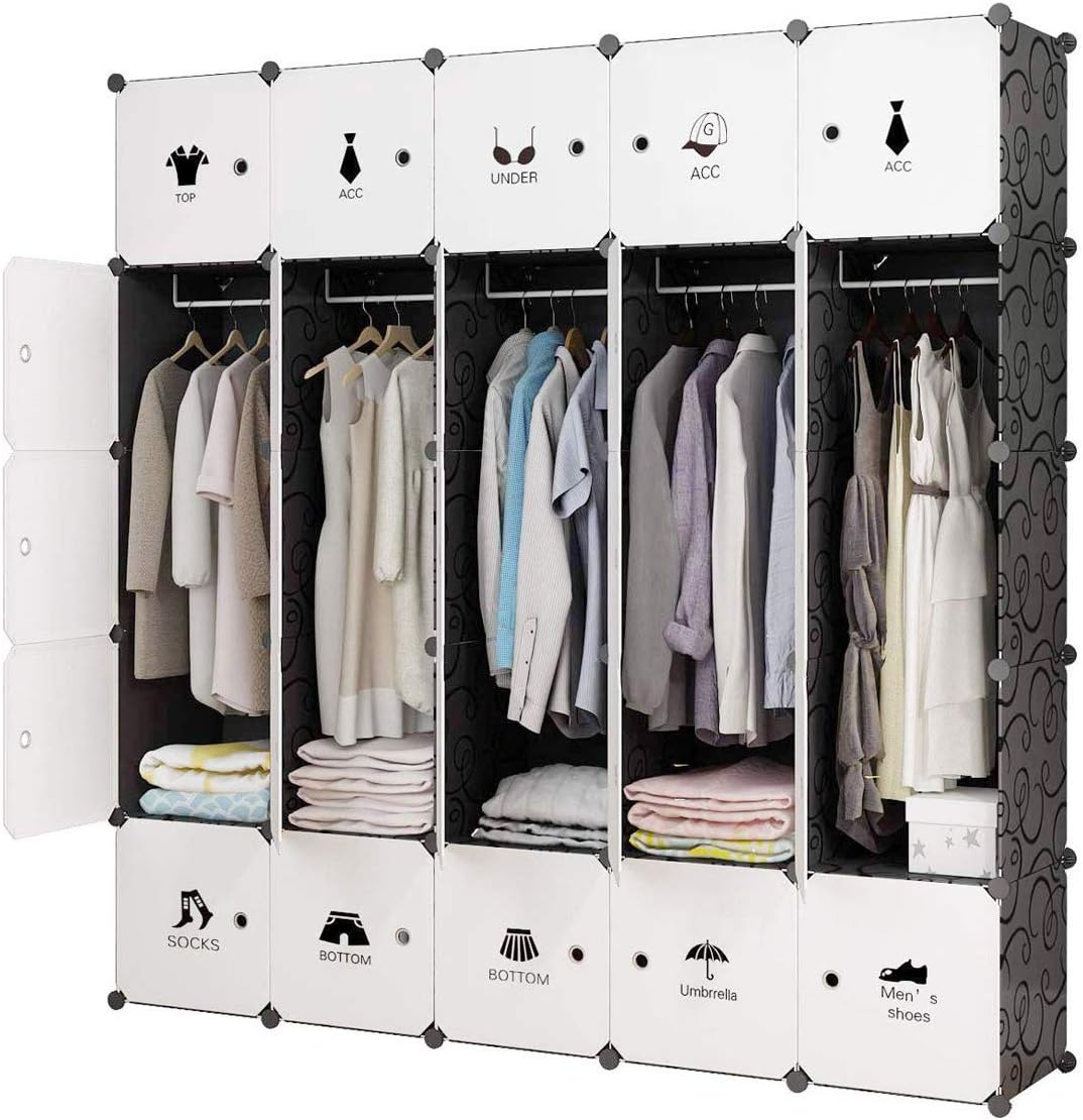 MAGINELS Portable Closet Clothes Wardrobe 14"x18" Depth Bedroom Armoire Modular Storage Organizer with Doors