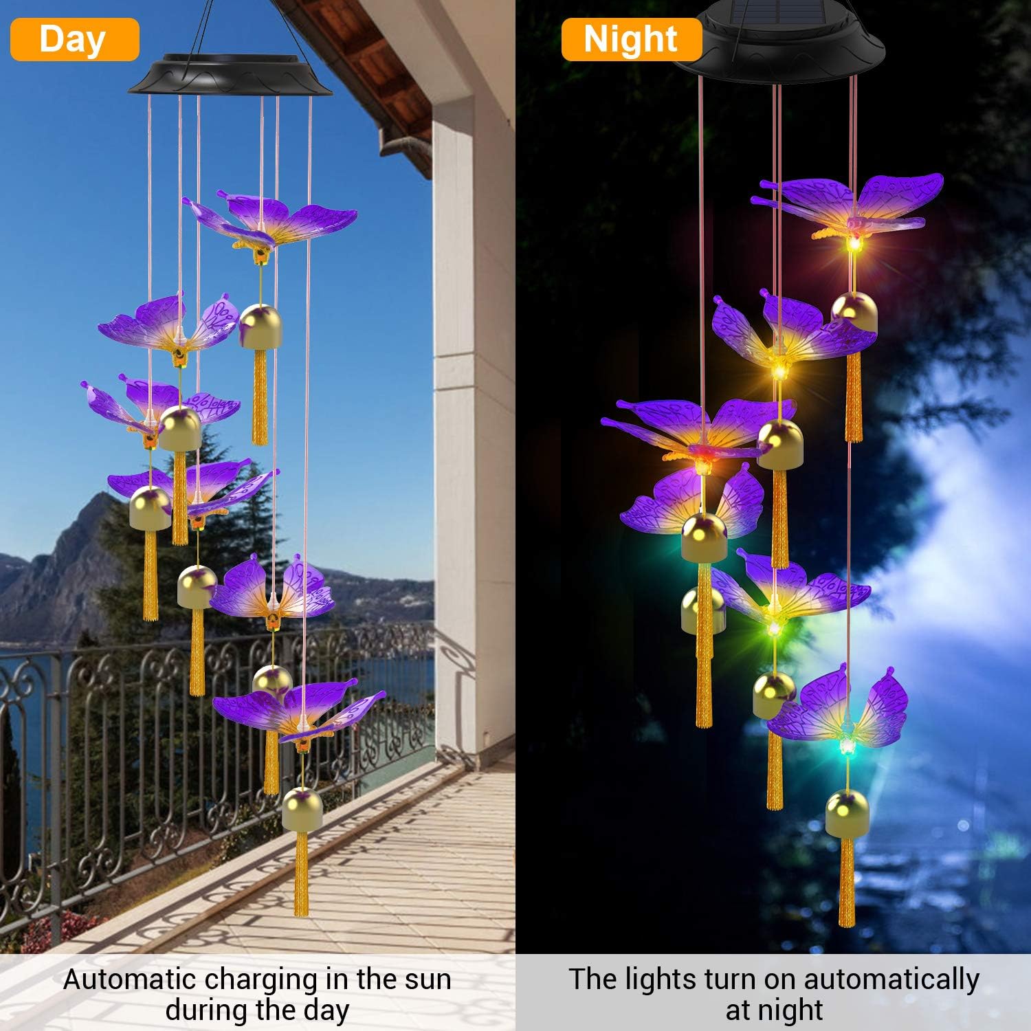 Matinrigid Solar Butterfly Wind Chimes, Color Changing Solar Wind Chime Outdoor Waterproof Butterfly LED Solar Lights, Gifts for Mom Grandma Birthday Night Party Yard Garden Hanging Decoration : Garden & Outdoor