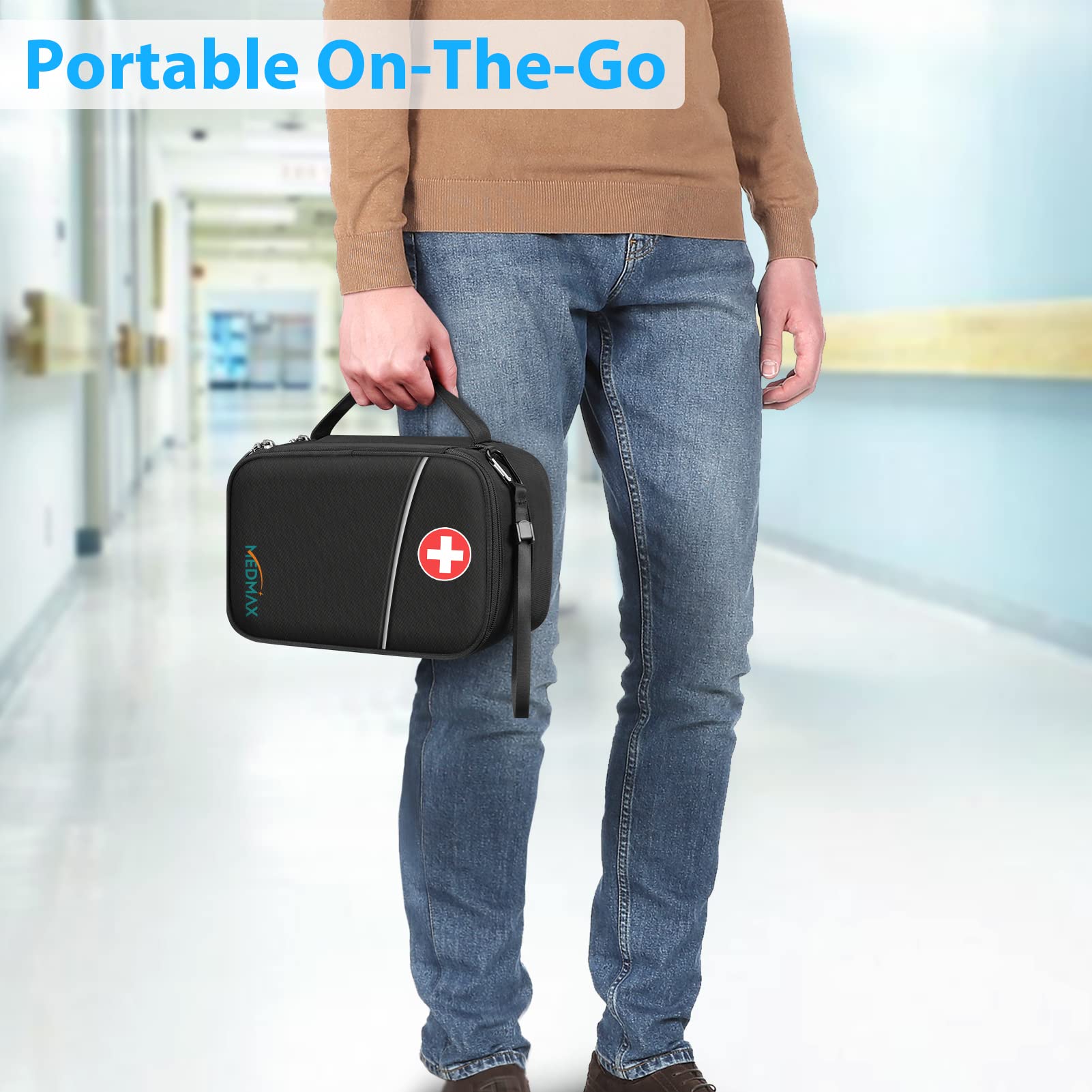 MEDMAX Insulin Cooler Travel Case with 4 Ice Packs TSA Approved, Double-Layer Insulated Diabetic Meds Organizer with Extra Pouches for Insulin Pens, Blood Glucose Monitors and Other Supplies, Black