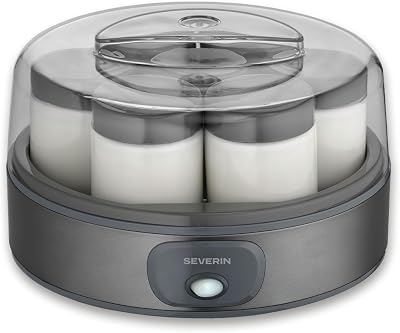 Joghurtbereiter, griechischer Art, inkl. 7 Joghurtgläser á 150ml für 1L selbstgemachten Joghurt, transparenter Deckel, Joghurt-Maschine für zuhause, Kippschalter, 18W, dark inox, JG 3510