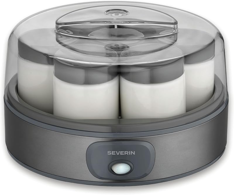 Joghurtbereiter, griechischer Art, inkl. 7 Joghurtgläser á 150ml für 1L selbstgemachten Joghurt, transparenter Deckel, Joghurt-Maschine für zuhause, Kippschalter, 18W, dark inox, JG 3510