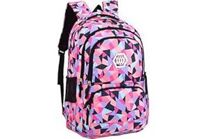 JiaYou Girl Geometric Printed Primary Junior High University School Bag Bookbag Backpack(2# Black,35 L)