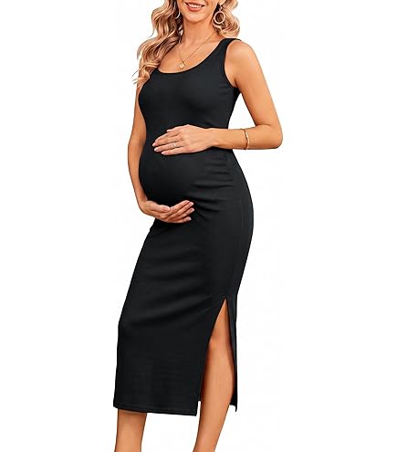 Smallshow Women's Split Long Maternity Dress Sleeveness Ruched Pregnancy Clothes Small Army Green at Amazon Women's Clothing store