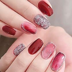 RIICFDD Red Press on Nails Short Square Shape Fake