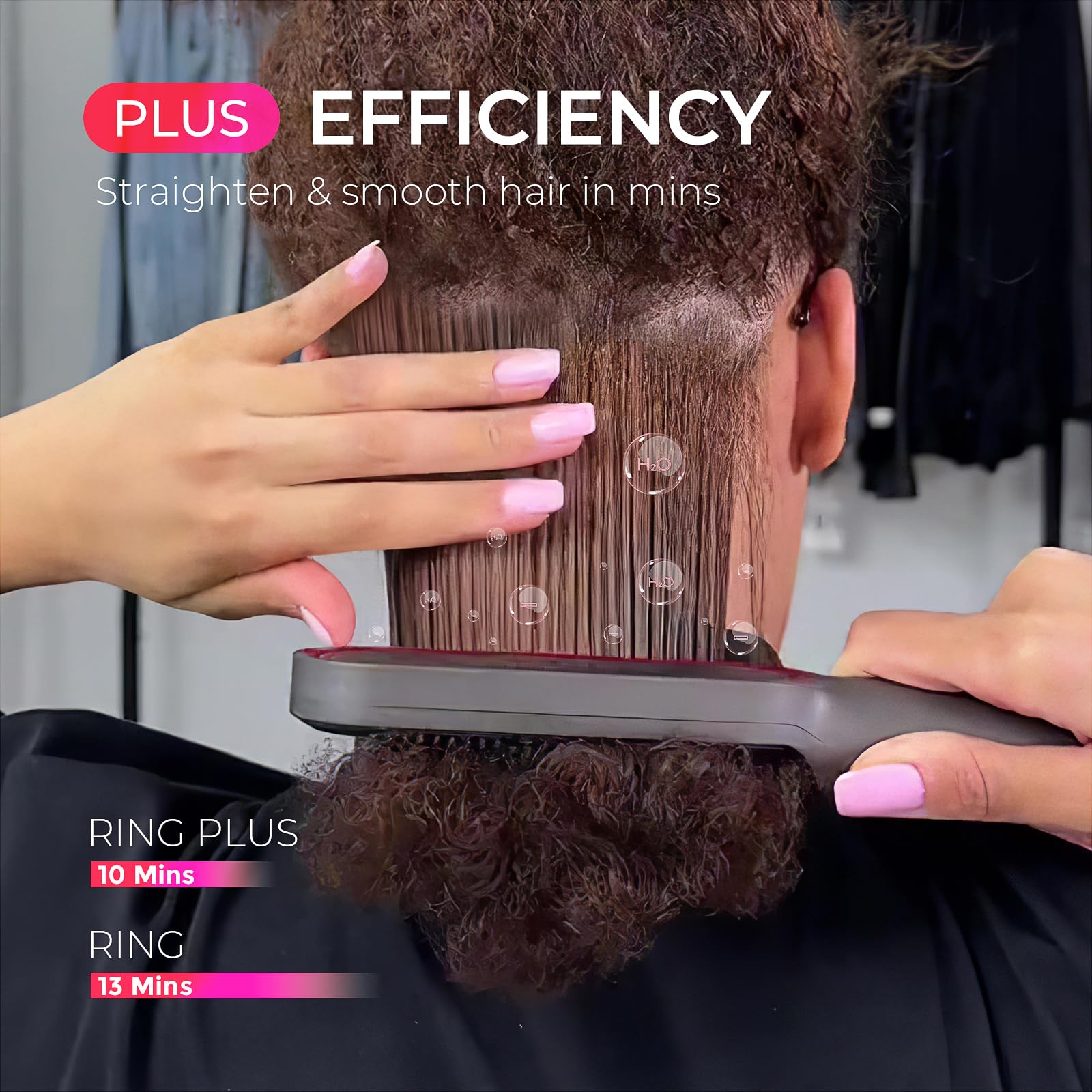 TYMO Ring Plus Ionic Hair Straightener Brush - Straightening Comb with Negative Ions for Women, Titanium Coating, 9 Temp Settings & LED Display, Dual Voltage, Professional Styling Tools