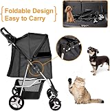 display4top Pet Travel Stroller Dog Cat Pushchair Pram 4 Wheels Black view 4