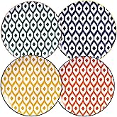 WishDeco Large Appetizer Plates Set of 4, Colorful Dessert Plates 8 Inch, Ceramic Salad Plate, Small Round Dinner Plate, Beautiful Serving Dishes for Pasta, Snack, Fruit, Microwave & Dishwasher Safe