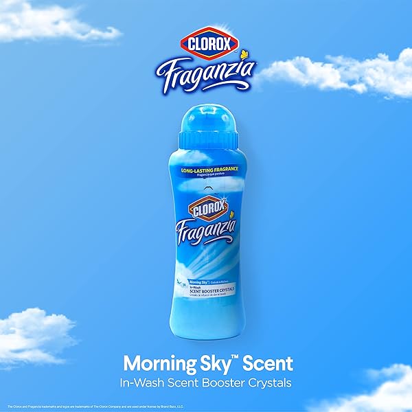 CLOROX FRAGANZIA LAUNDRY SCENT BOOSTER CRYSTALS IN MORNING SKY SCENT – SCENTED IN-WASH FRESHENER BEADS FOR FRESH, CLEAN, GREAT SMELLING CLOTHES AND LINENS, 18 OZ – 2 PACK
