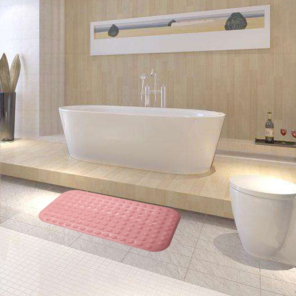 SINMEY Tapis de Bain Antiderapant en PVC avec Ventouses Anti Glisse pour Salle de Bain,Maison,Cuisine-70 x 36.5cm (Rose)