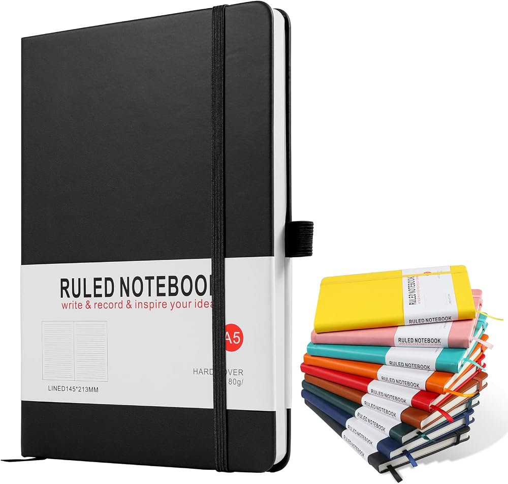 Lefute A5 Hardback Notebook PU Leather Journal 200 Pages Black