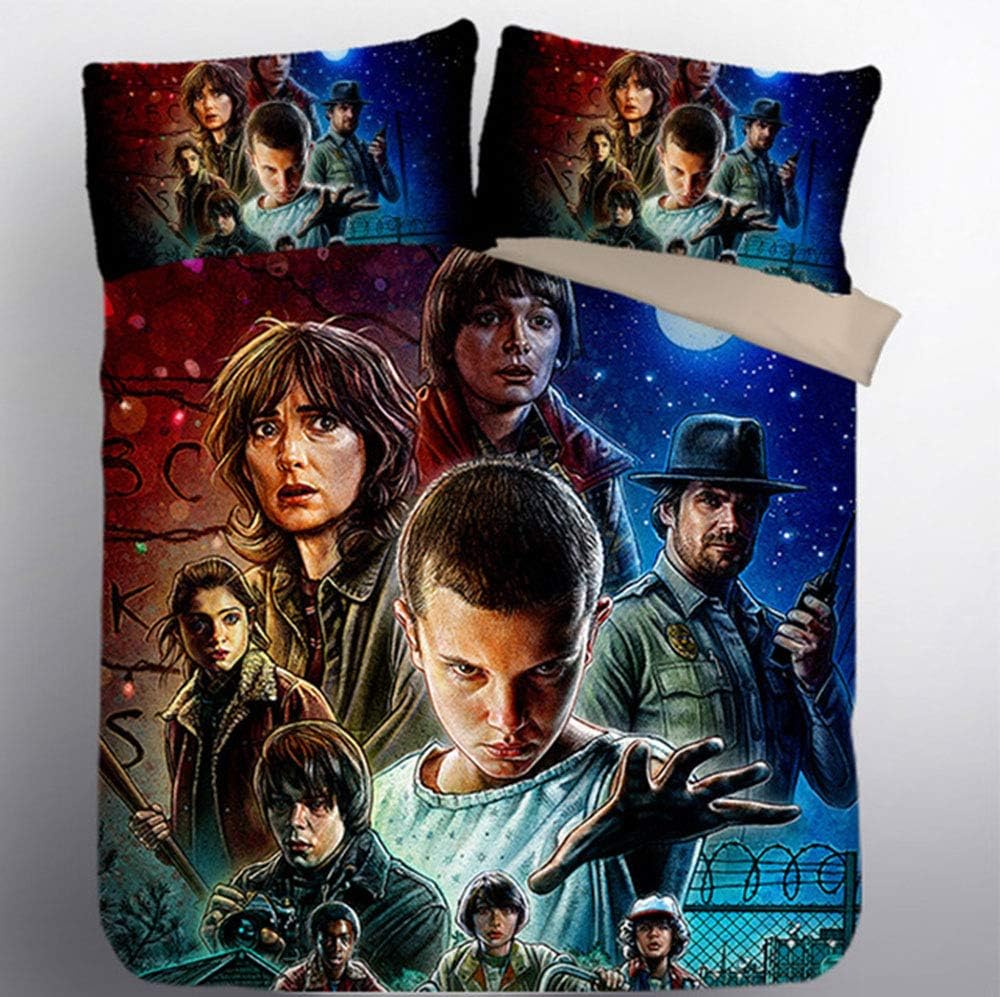 CLOVERDRESS 3D Stranger Things Duvet Cover Set Thrilling Stranger Things Bedding Set 100% Microfiber Adolescent, Adult Bed Set 3pc Including 1Duvet Cover,2Pillowcases Style4 Twin