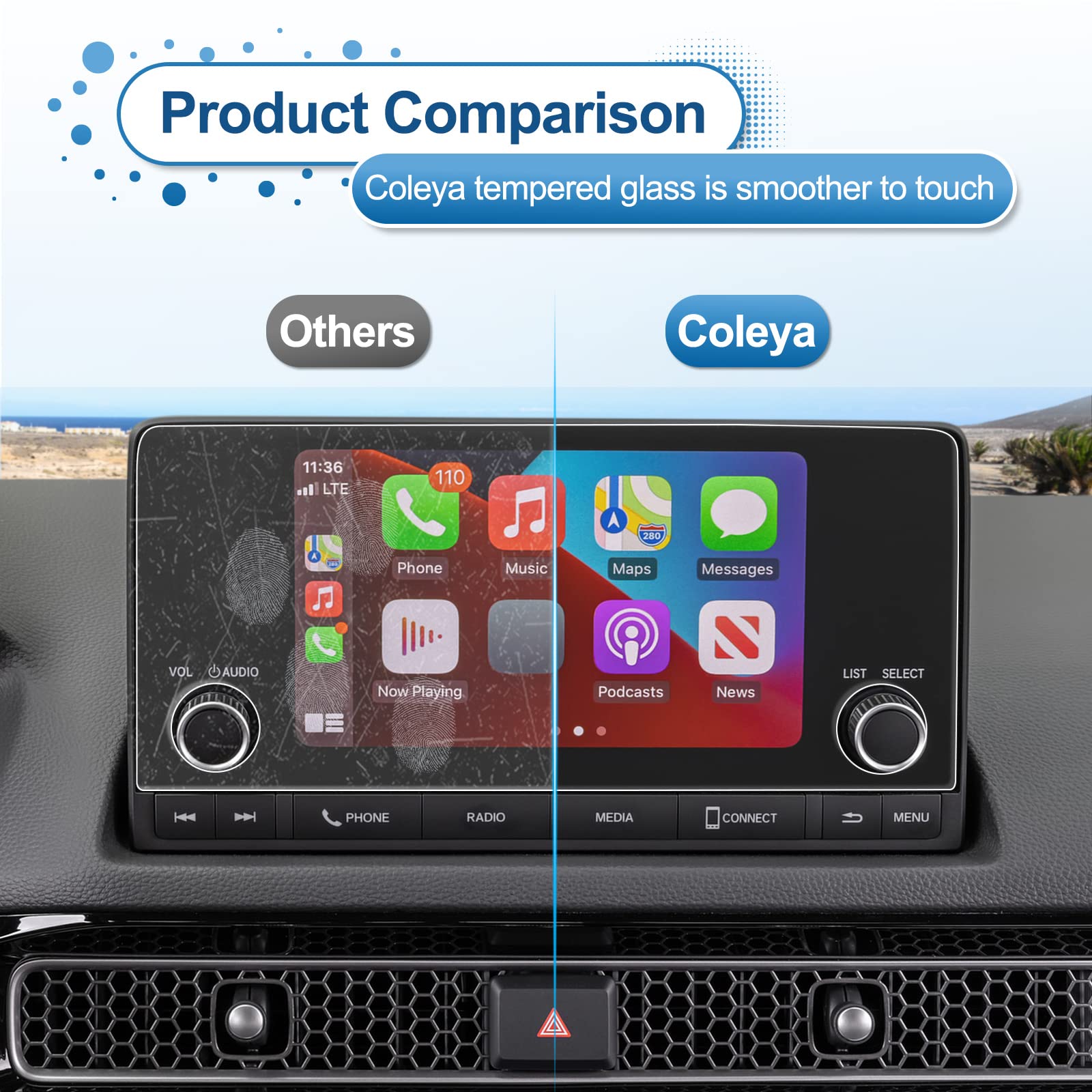 2022-2025 2026 Civic Screen Protector for Honda Civic (LX/EX/EX-L/Sport/Sport Hybrid) 7-inch Touchscreen, 9H Tempered Glass 2023 2024 2025 Civic Hatchback Sedan Accessories HD Transparent 7