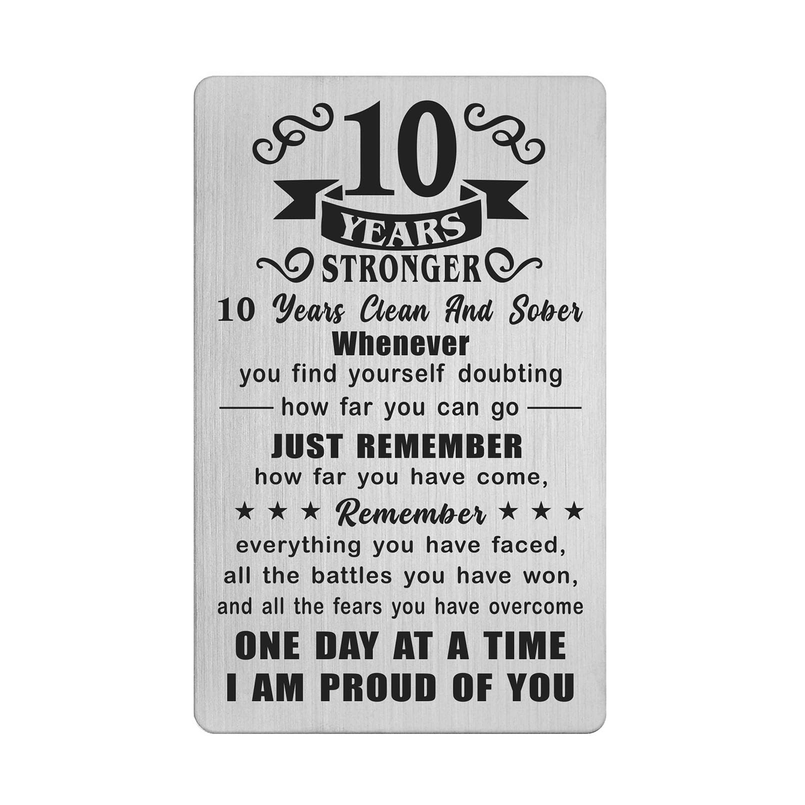 Richesele 10 Ten Year AA Sobriety Gifts for Women Men - 10 Years Stronger and Sober Card - 10 Yrs Addiction Recovery Engraved Wallet Cards Token
