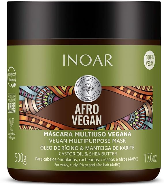 Inoar Máscara Afro Vegan com Óleo de Rícino e Manteiga de Karité 500g, Inoar 