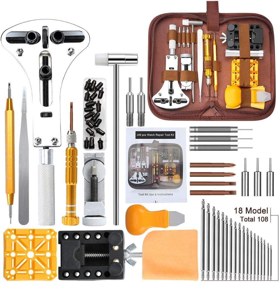 Watch Repair Kit, E·Durable Professional Spring Bar Tool Set 149 in 1 Watch Battery Replacement Tool Kit with Mannual and Carrying Bag Durable Watch Repair Tool Screwdriver Spring Bar Tool Set: Home Improvement