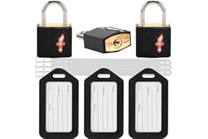 DWOYOW TSA Approved Luggage Locks 3 Pack with Luggage Tags | 6 Keys, Black Travel Lock Bundle - Solid Brass Core & Rubber Armor Padlocks for Suitcases, Backpacks (TSA Certified)
