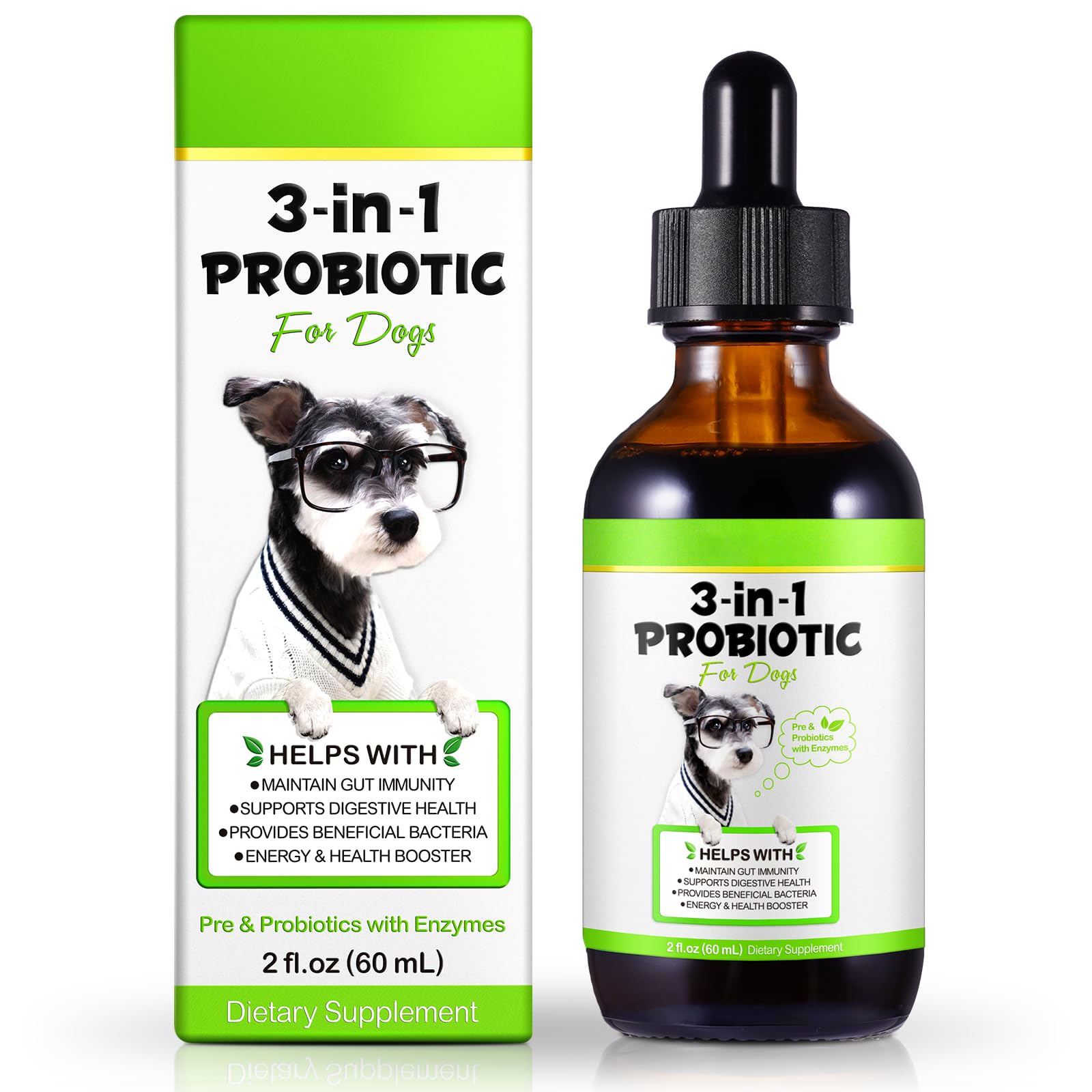 3 in 1 Dog Probiotic Drops, Probiotic for Dogs Helps Relieve Diarrhea,Enhance immunity, make up for the lack of source enzymes in the body, so that the digestive tract is in a state of equilibrium