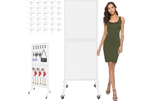 Royxen Metal Pegboard with 30 Hooks and Wheels,2 x 5.5 Feet Pegboard Display Rack, Standing Pegboard Display for Home and Store, White