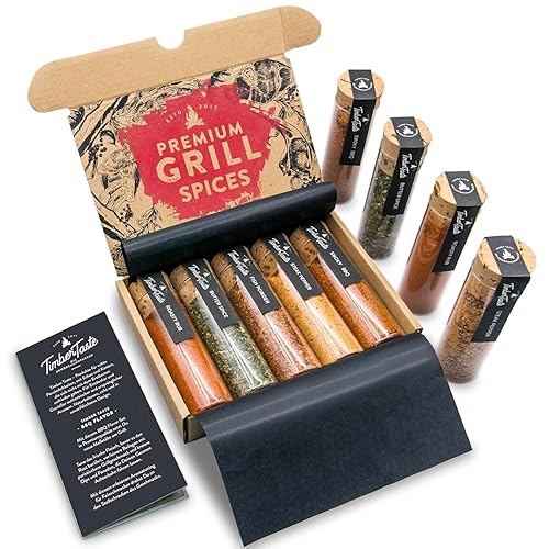 TIMBER TASTE® BBQ Spice Rub Gift Set - BBQ Seasonings and Rubs - from Somkey to Spicy Grilling Gift for Men - Grill Spices Set Birthday Gifts for Him