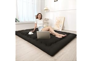 Foredawn Japanese Floor Mattress 60"x 80"Queen Size Futon Mattress, 2.5" Thicken Tatami Mat Sleeping Pad Foldable Roll Up Mattress Boys Girls Dormitory Mattress, Black