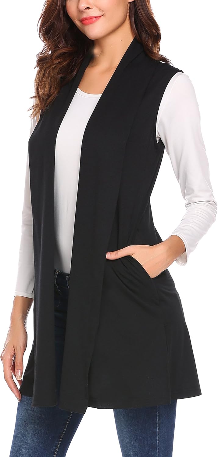 Beyove Womens Long Vests Sleeveless Draped Lightweight Open Front Cardigan Layering Vest with Side Pockets at  Women’s Clothing store