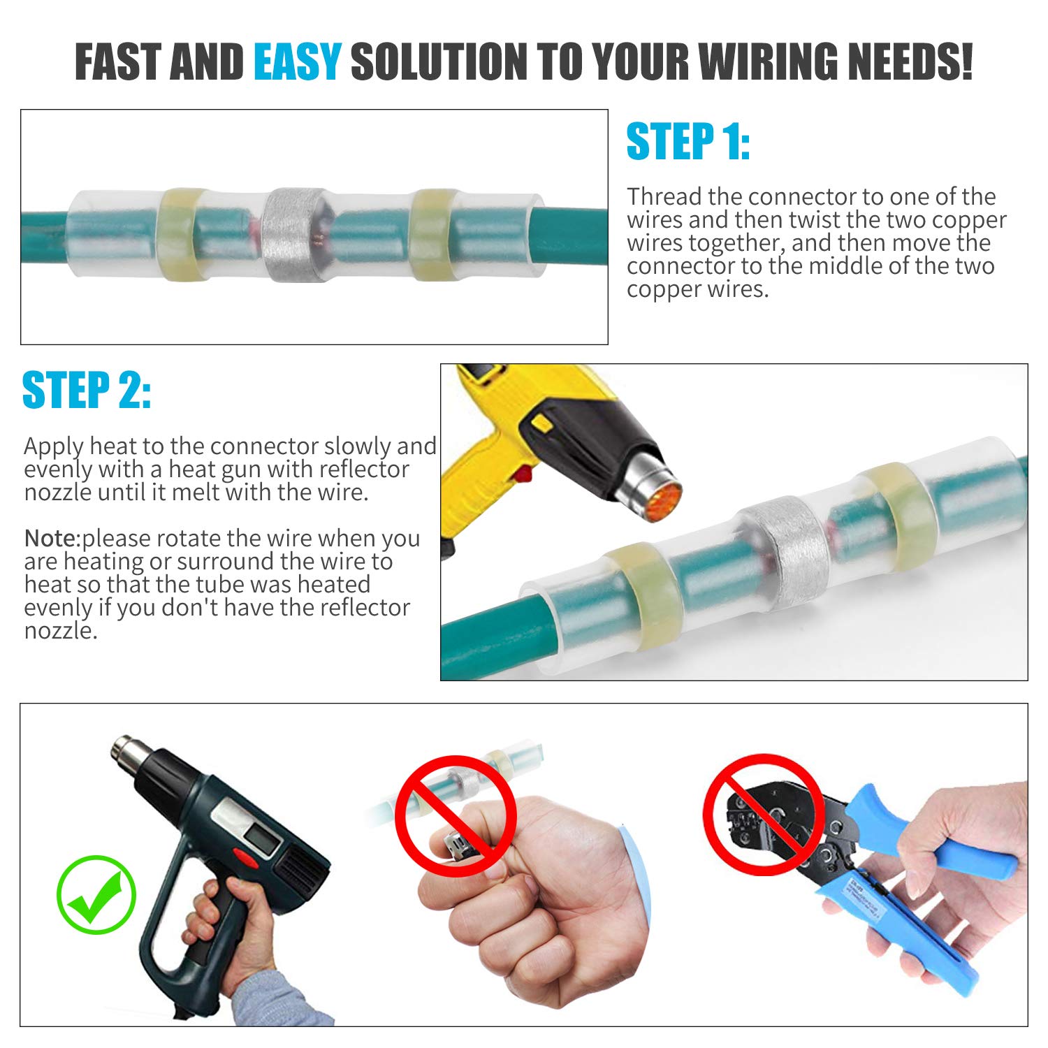 Kuject 120PCS Solder Seal Wire Connectors, Self-Solder Heat Shrink Butt Connector Solder Sleeve Waterproof Insulated Electrical Butt Splice Wire Terminals for Marine Automotive Boat Truck Wire Joint: Automotive