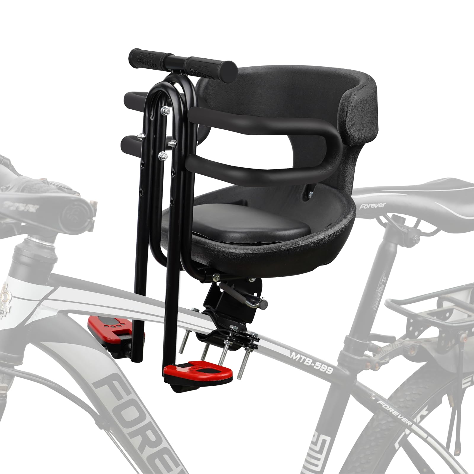 Toddler Bike Seat,1-3 Years Old Front Kids Bike Seat, Baby Bike Seat With Full Surround Guardrail, Safety Handle and Comfortable Pedals, Easy and Quick Installation of Toddler Bike Seat for Adult Bike
